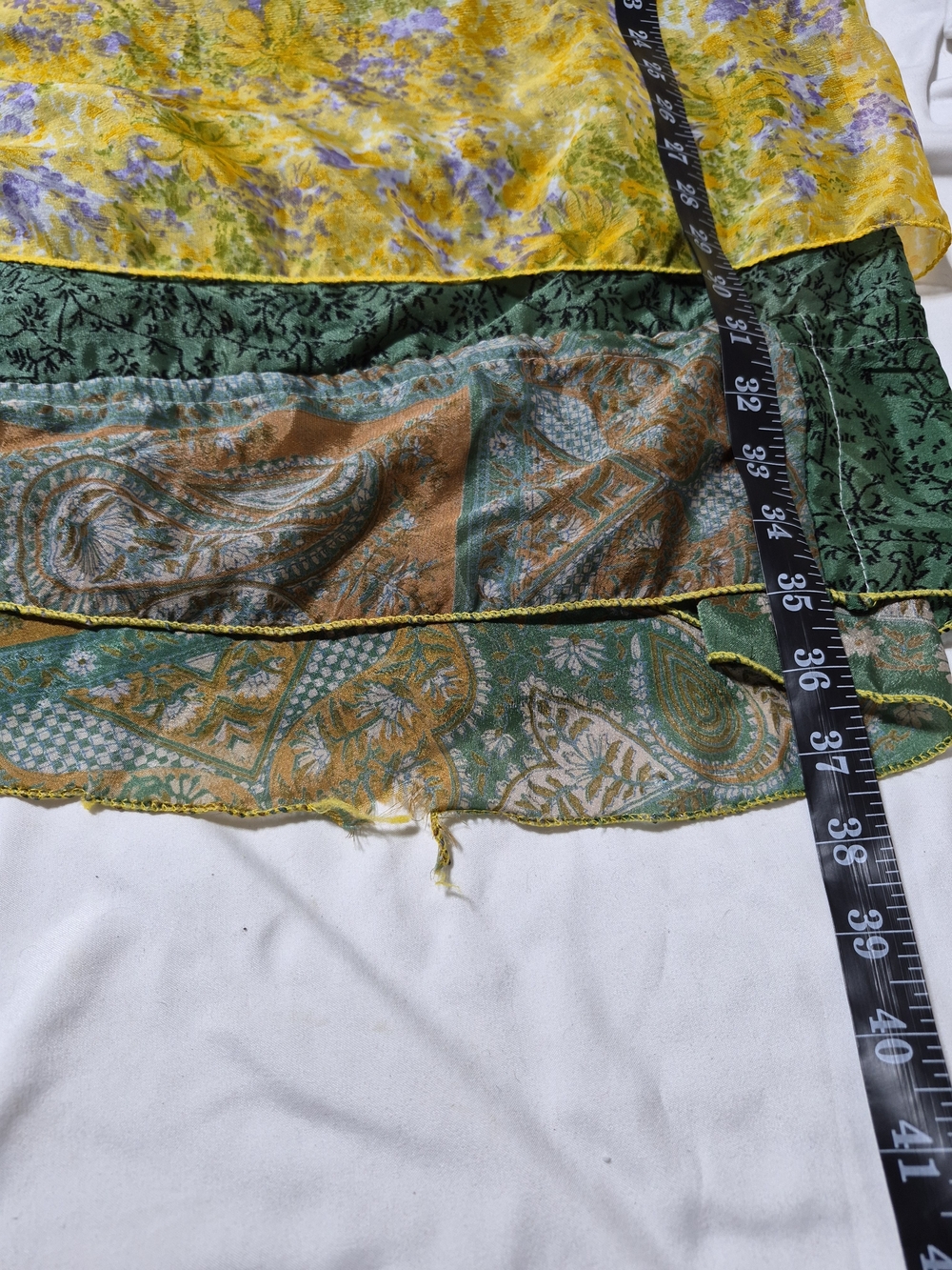 WEVEZ Silk Wrap Maxi Skirt XL Floral Boho Mixed Print Yellow Green - Picture 6 of 6